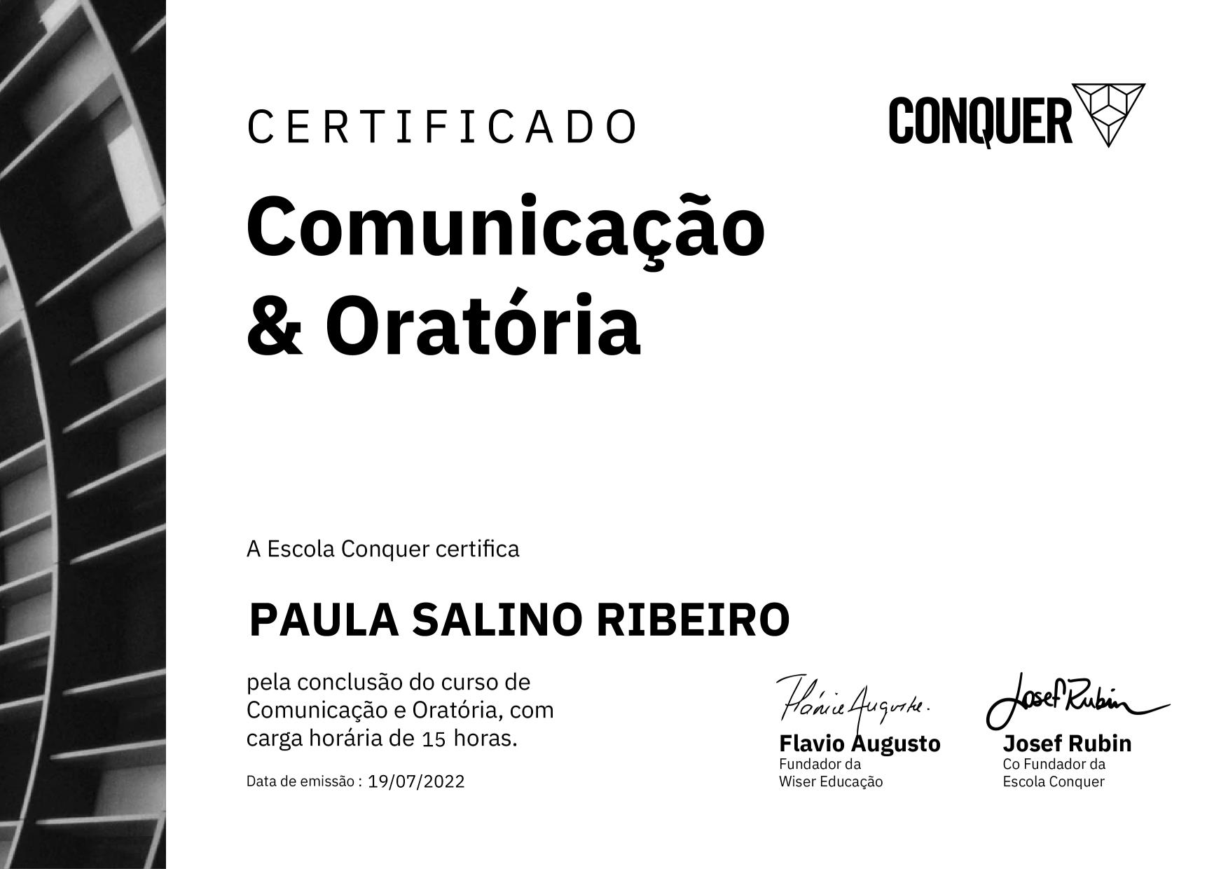 Certificado de Comunicação e Oratória - Destravando a sua comunicação